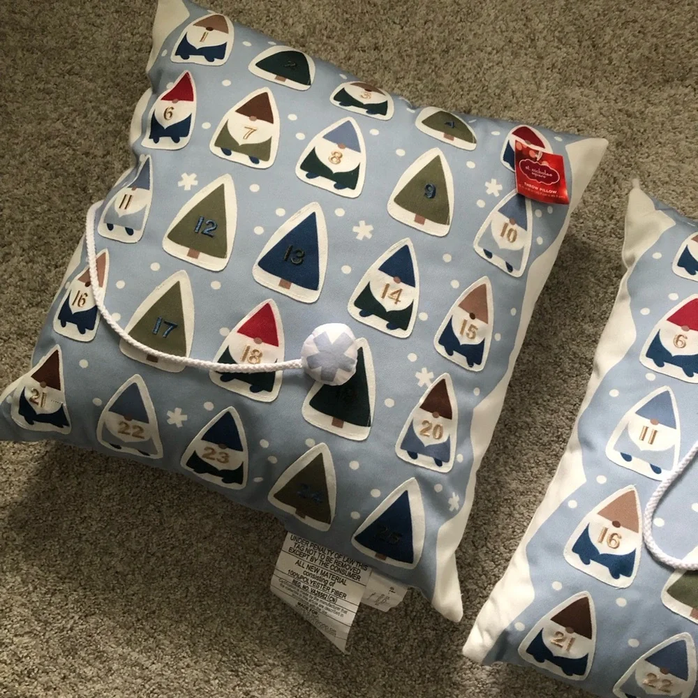 New 2 pieces bundle lot St Nicholas Gnomes Advent Calendar holiday Throw Pillows